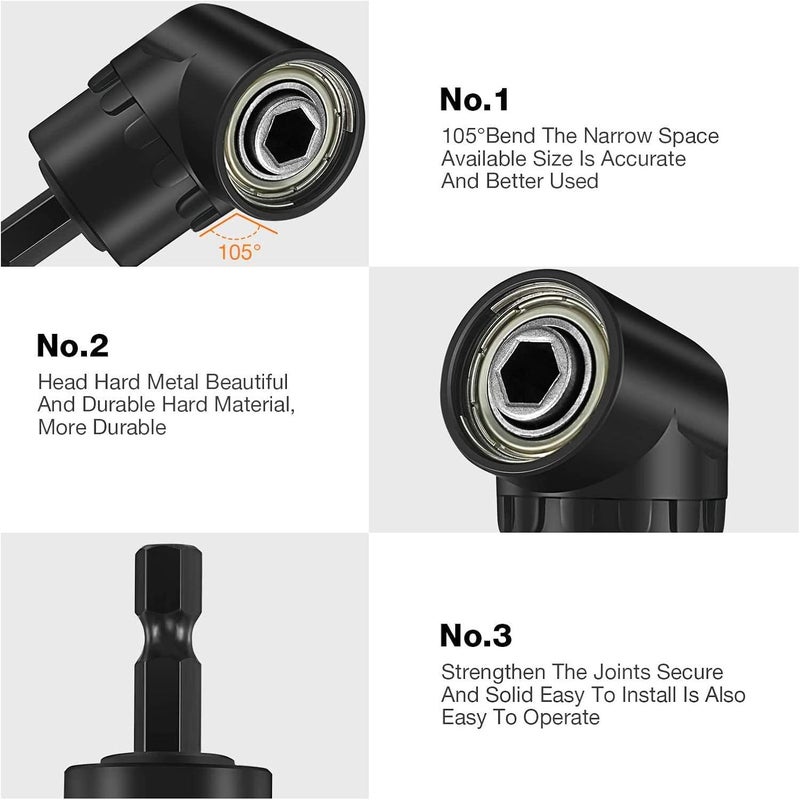 CIGOTU Right Angle Drill Adaptor,4-in-1 Impact Drill Bit Extension,360° Rotatable 1/4 3/8 1/2" Impact Grade Socket Adapter Set,105 Degree Angle Screwdriver Drill Bit for Household Workplace Industry - Image 4